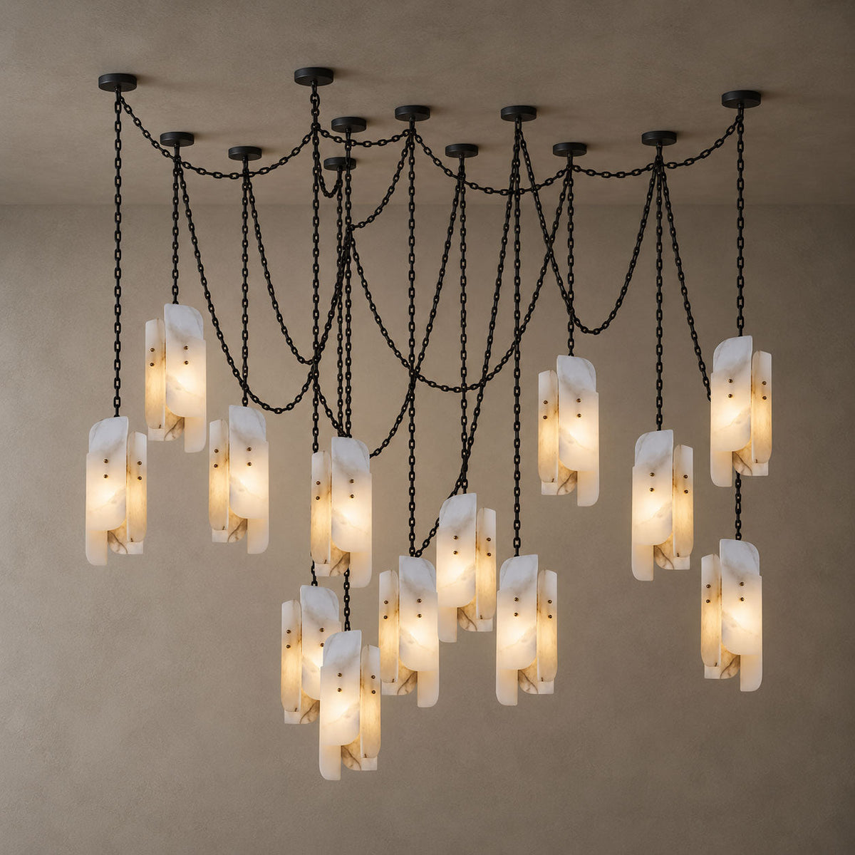 Cascading Chain Cluster Alabaster Chandelier