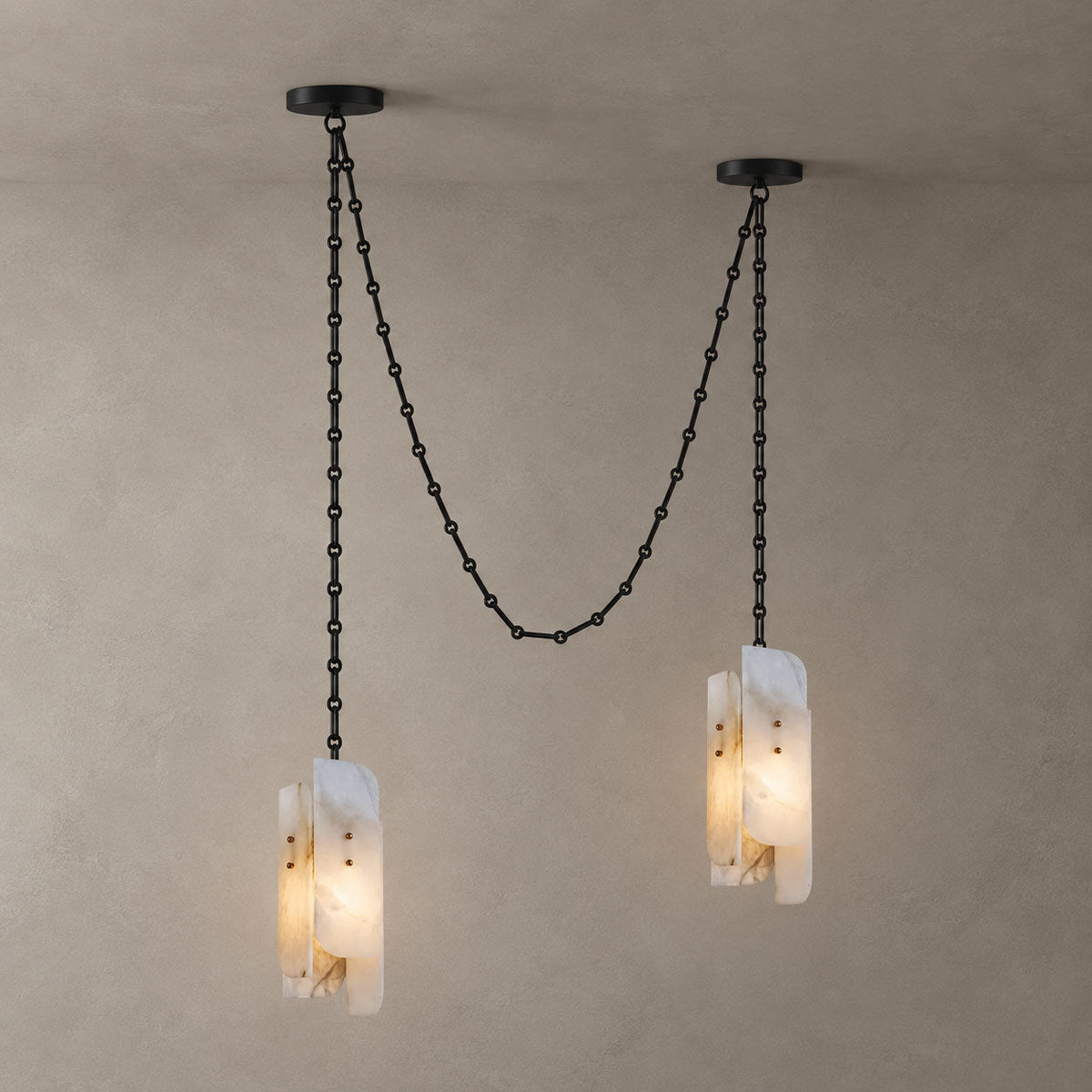 Cascading Chain Cluster Alabaster Chandelier