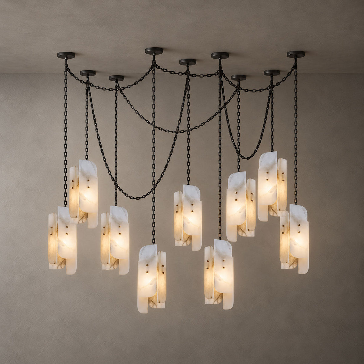 Cascading Chain Cluster Alabaster Chandelier