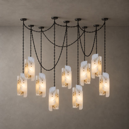 Cascading Chain Cluster Alabaster Chandelier