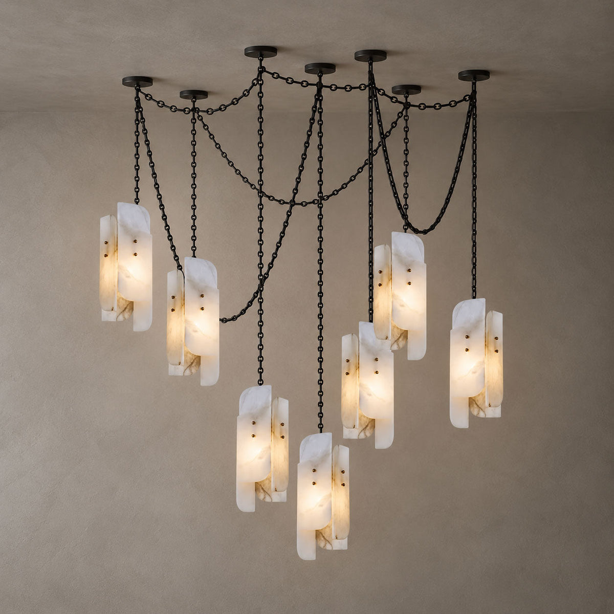 Cascading Chain Cluster Alabaster Chandelier