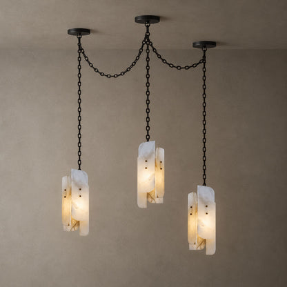 Cascading Chain Cluster Alabaster Chandelier