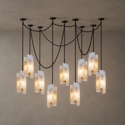 Cascading Chain Cluster Alabaster Chandelier