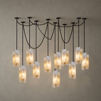 Cascading Chain Cluster Alabaster Chandelier