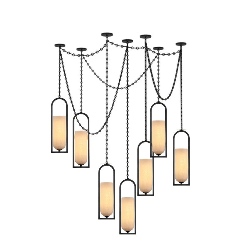 Cascading Chain Lantern Alabaster Chandelier