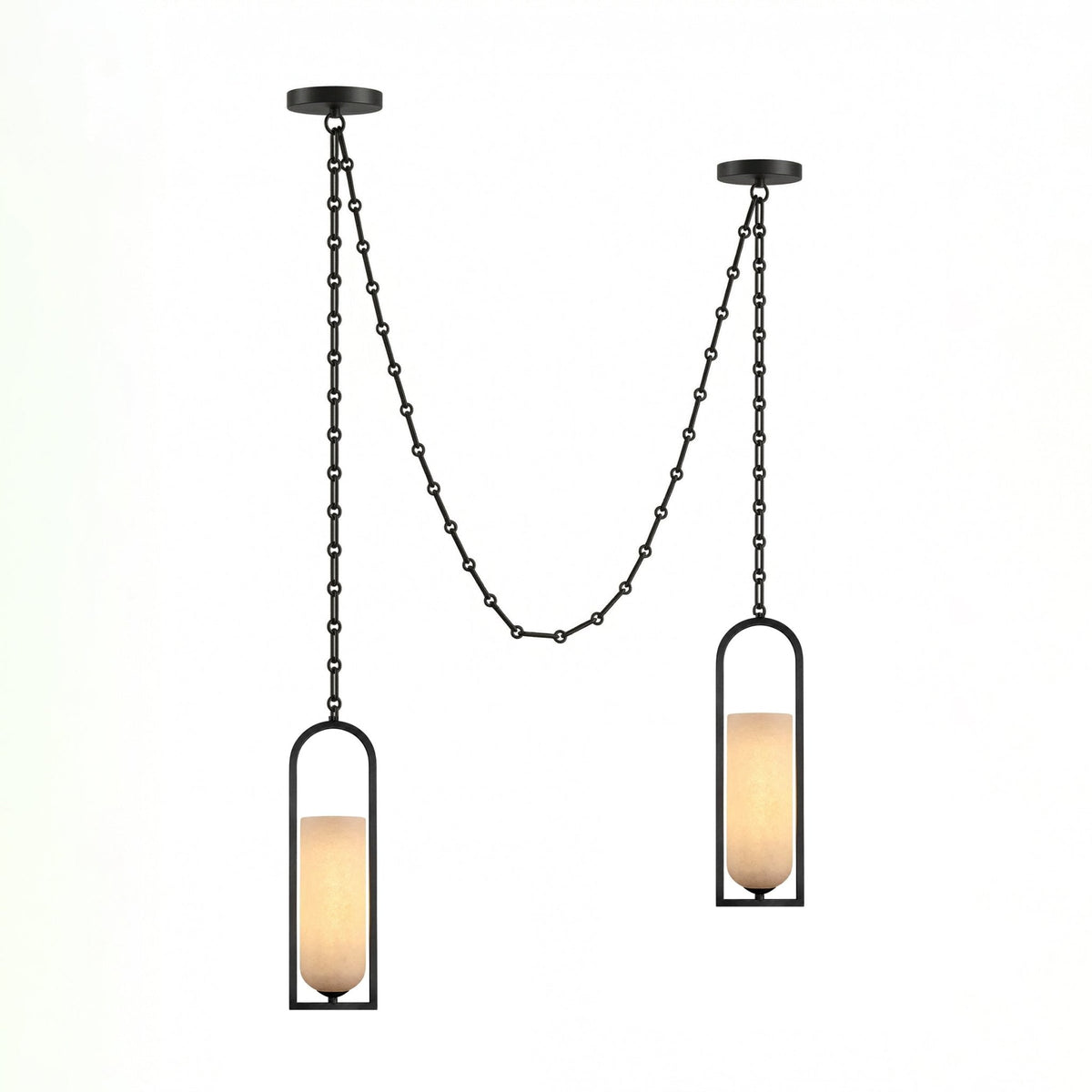Cascading Chain Lantern Alabaster Chandelier