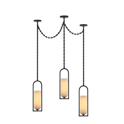 Cascading Chain Lantern Alabaster Chandelier
