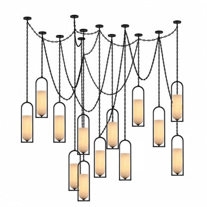 Cascading Chain Lantern Alabaster Chandelier