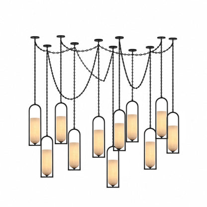 Cascading Chain Lantern Alabaster Chandelier