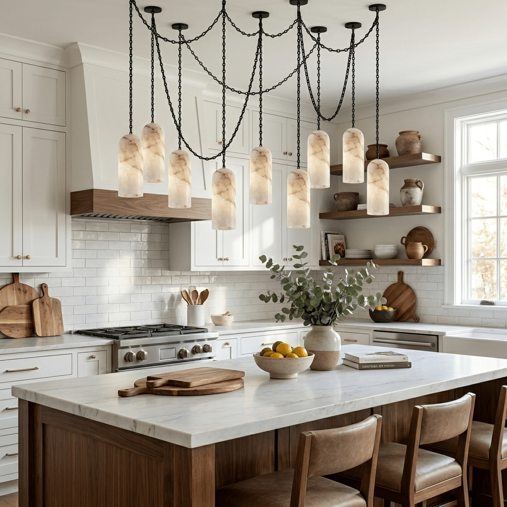 Cascading Chain Capsule Alabaster Chandelier