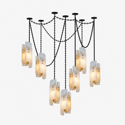 Cascading Chain Cluster Alabaster Chandelier