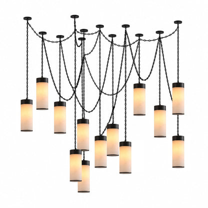 Cascading Chain Cylinder Alabaster Chandelier