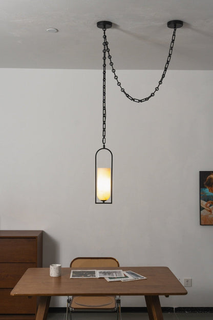 Cascading Chain Lantern Alabaster Chandelier