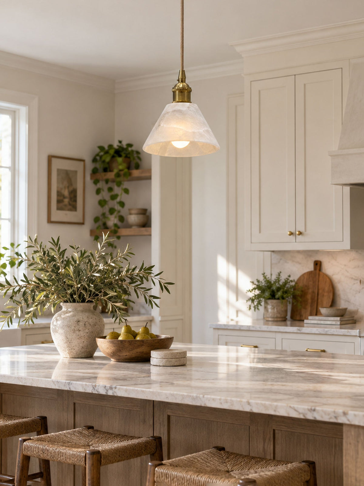 Conical Alabaster Brass Pendant Lamp