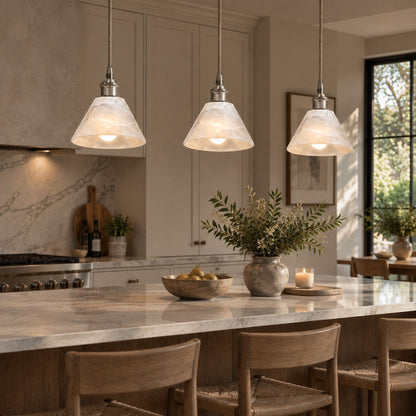 Conical Alabaster Brass Pendant Lamp