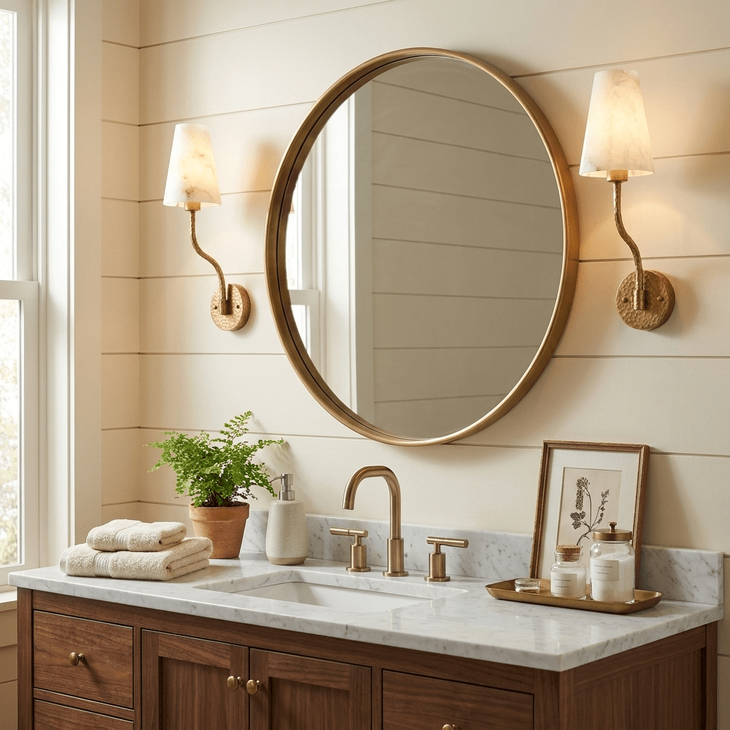 Corwin Hammered Brass Cone Alabaster Sconce