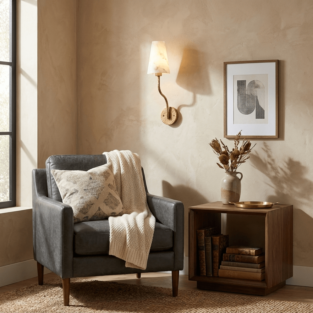 Corwin Hammered Brass Cone Alabaster Sconce