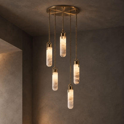 Cylindrical Cluster Alabaster Chandelier