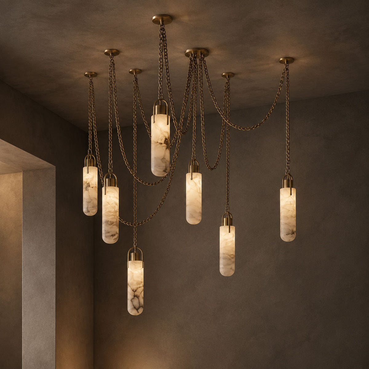 Cylindrical Cluster Alabaster Chandelier