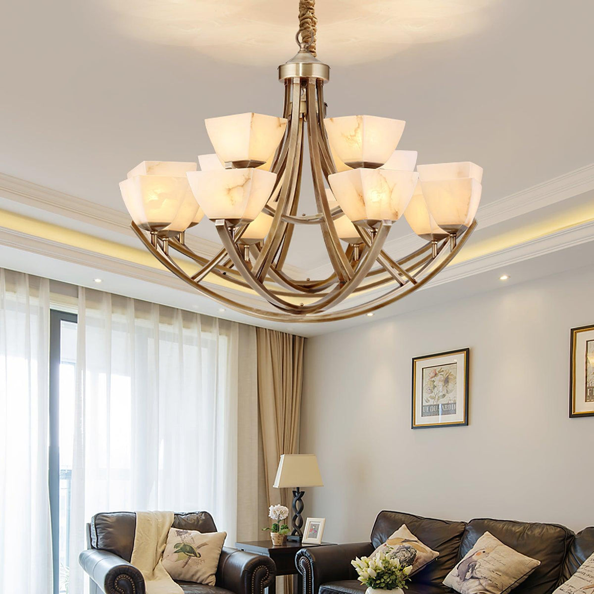 Dover Brass Alabaster Chandelier