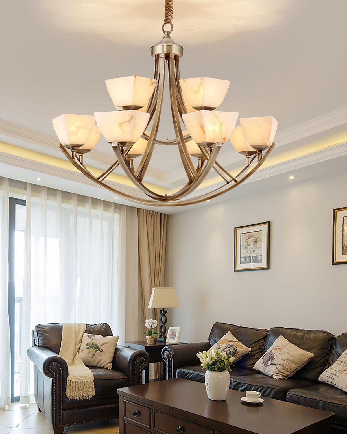Dover Brass Alabaster Chandelier
