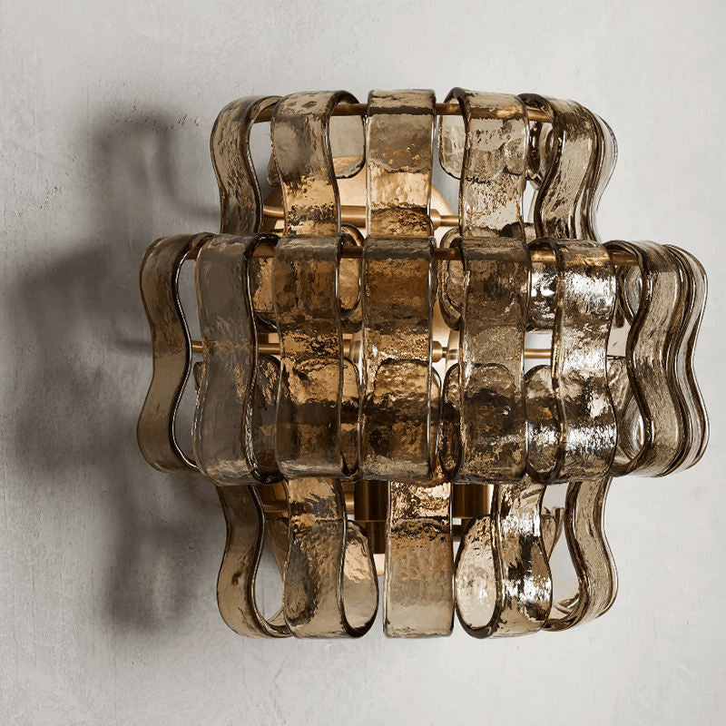 Decorative amber glass wall lamp close-up