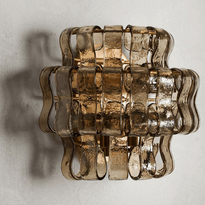 Decorative amber glass wall lamp close-up