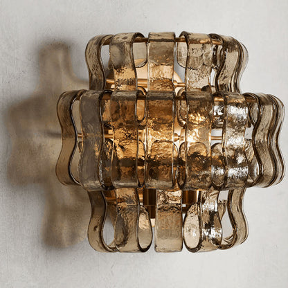 Brass and black amber glass wall light side view