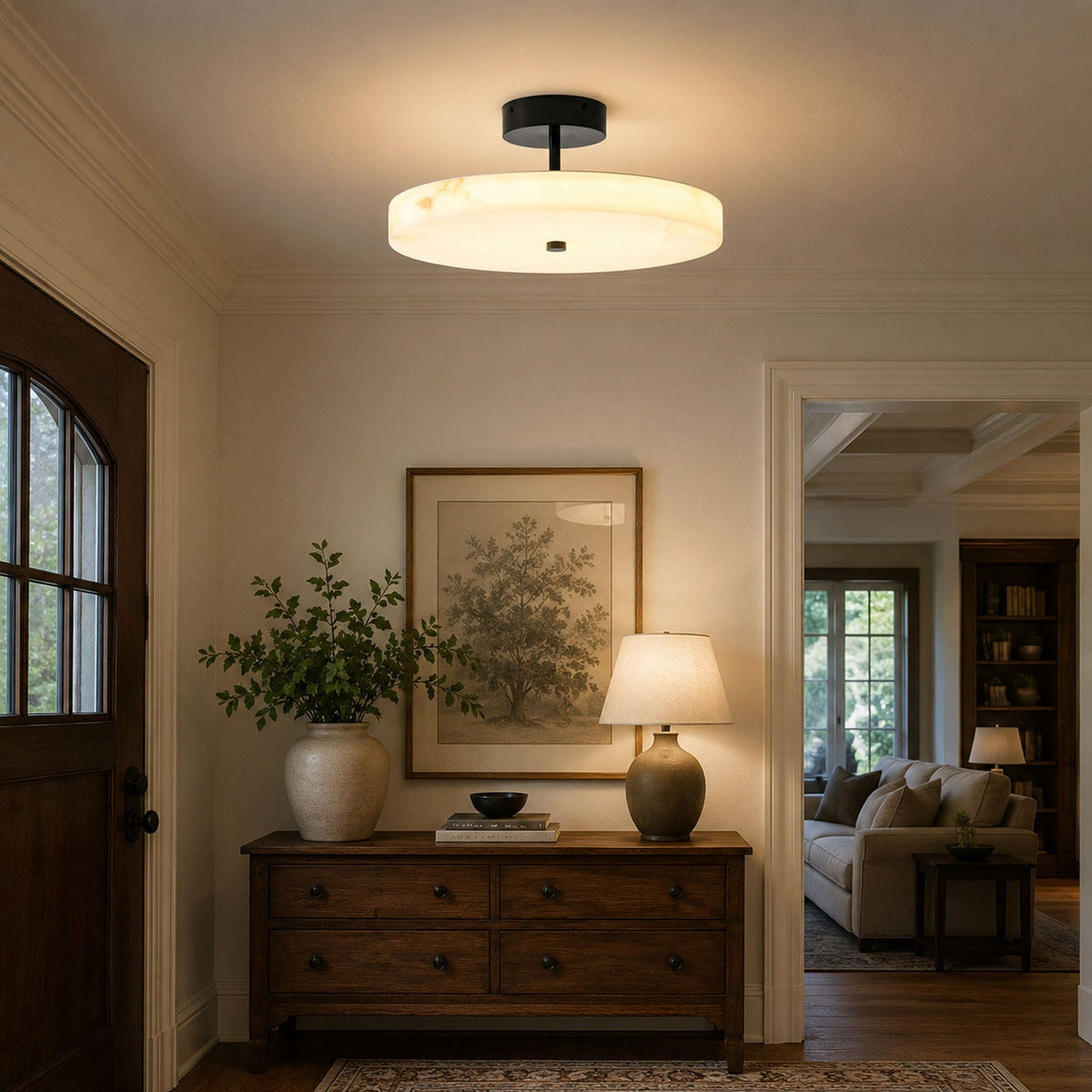 Luma Linen Drum Alabaster Ceiling Light