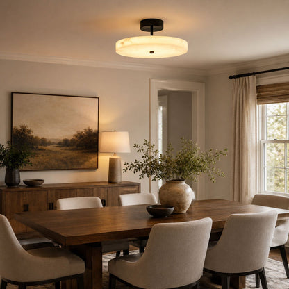 Luma Linen Drum Alabaster Ceiling Light