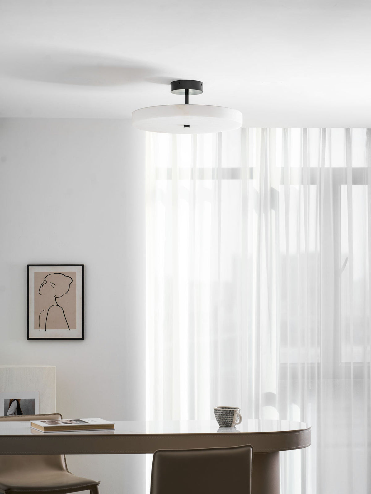 Luma Linen Drum Alabaster Ceiling Light
