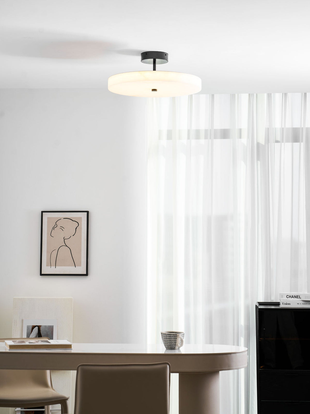 Luma Linen Drum Alabaster Ceiling Light