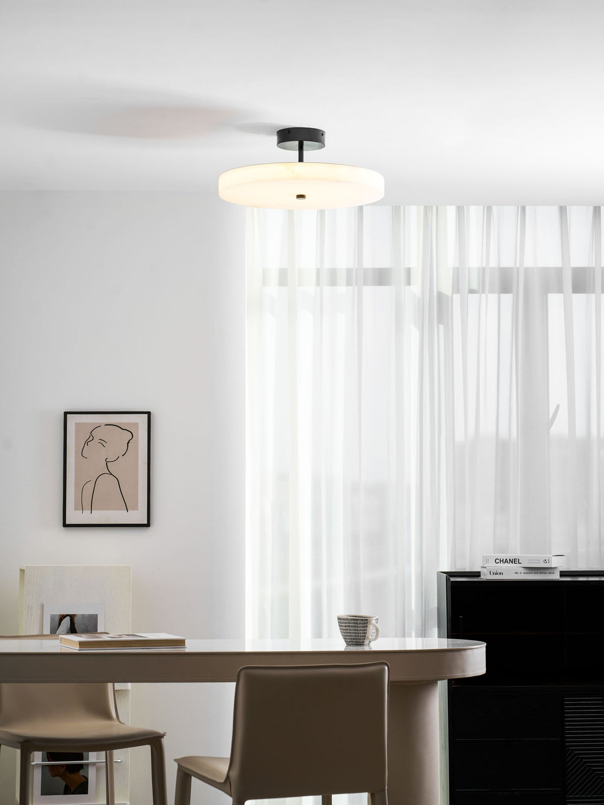Luma Linen Drum Alabaster Ceiling Light