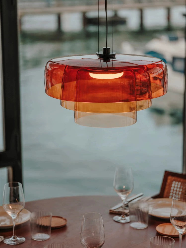 Lark 3 Shade Pendant Lamp - amber shade close-up