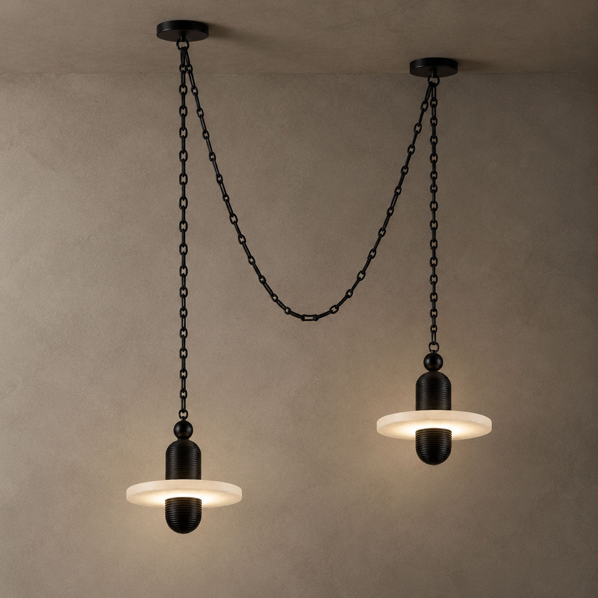 Orbital Drift Chain Alabaster Chandelier