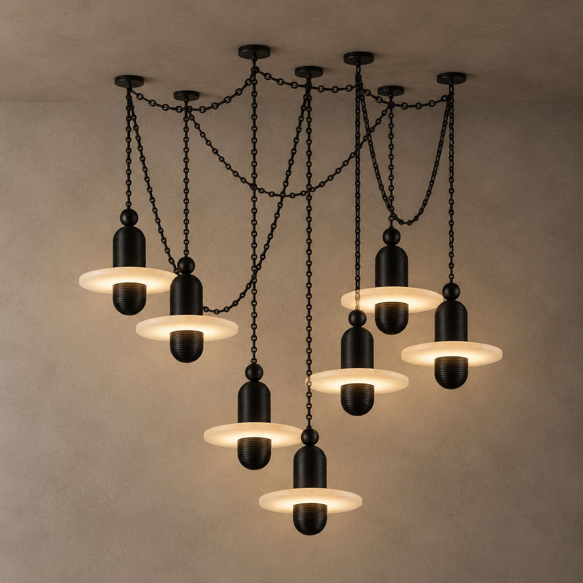 Orbital Drift Chain Alabaster Chandelier