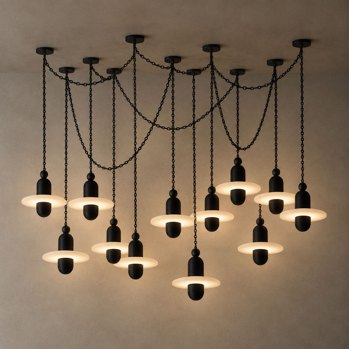 Orbital Drift Chain Alabaster Chandelier