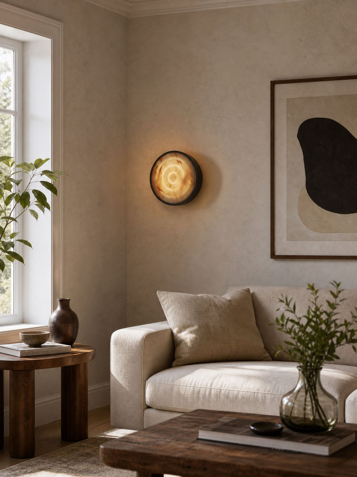 Orlina Stone Disc Alabaster Wall Sconce