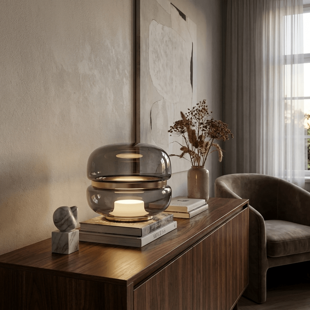 Perla Smoke Glass Alabaster Table Lamp
