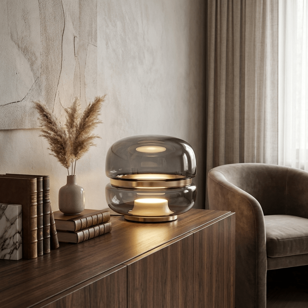 Perla Smoke Glass Alabaster Table Lamp