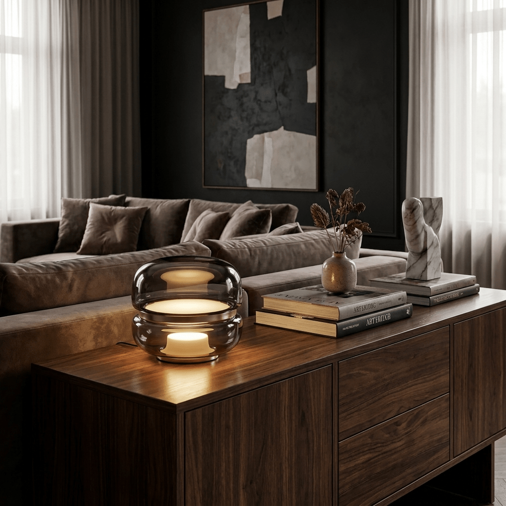 Perla Smoke Glass Alabaster Table Lamp