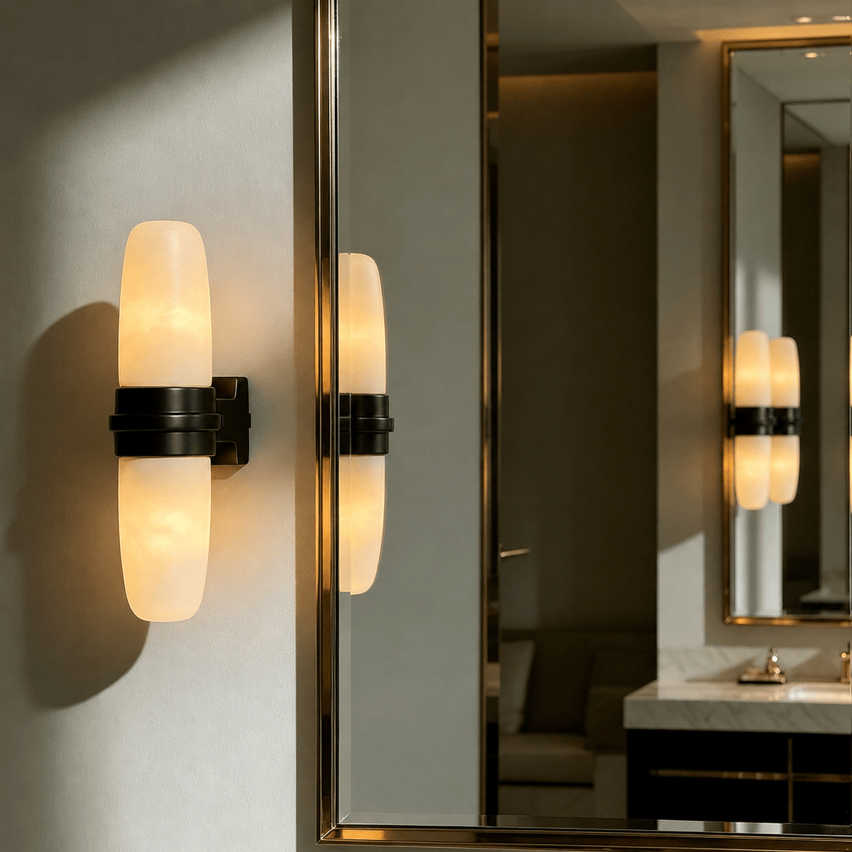 Slim Vertical Tube Alabaster Wall Sconce