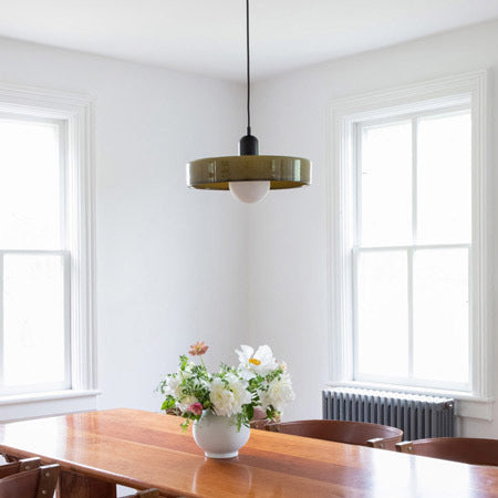 Morandi Glass Disc Orb Pendant white black combo hanging