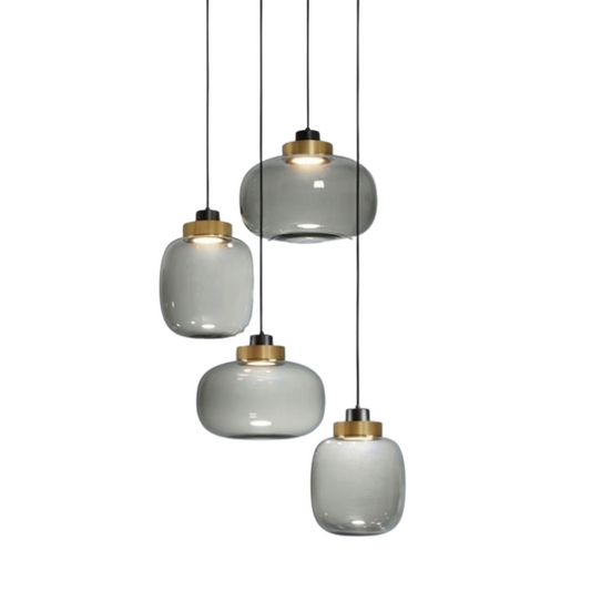 Legier smoke glass pendant light with copper detail
