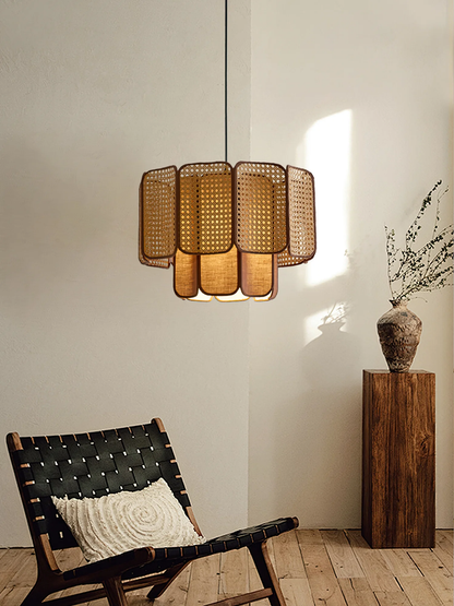 Rattan & Fabric Tiered Pendant Light