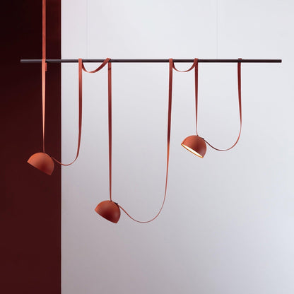 Light Rail Leather Pendant Lamp black 3-head configuration