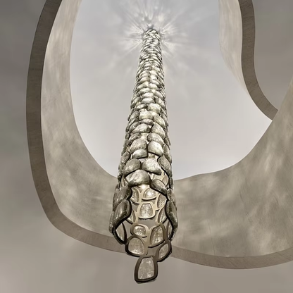 Close-up view of crystal mosaic column pendant lamp glass texture and light effect