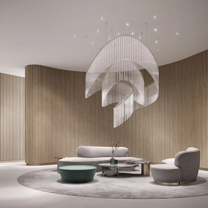 Crystal Spin custom crystal chandelier for modern living room with vertical crystal rods