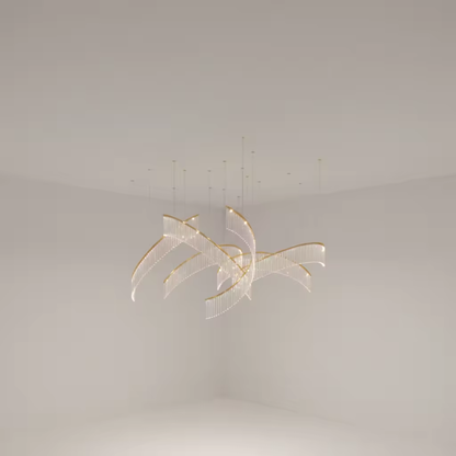 Crystal Spin custom wave chandelier side view for bespoke ceiling lighting projects