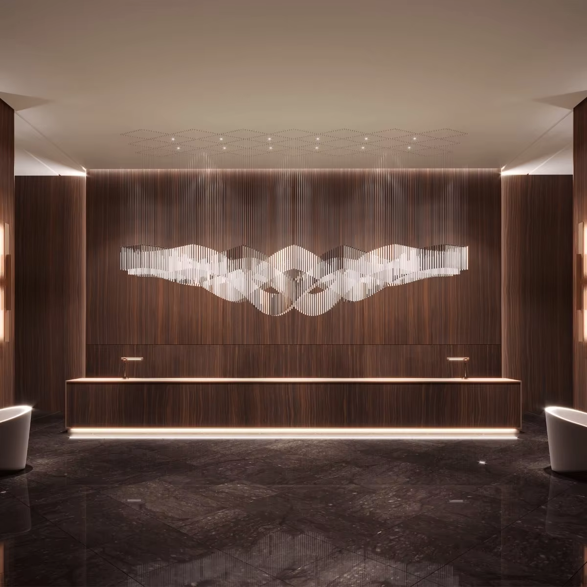 Diamond Cloud custom chandelier for hotel reception and commercial lobby interiors